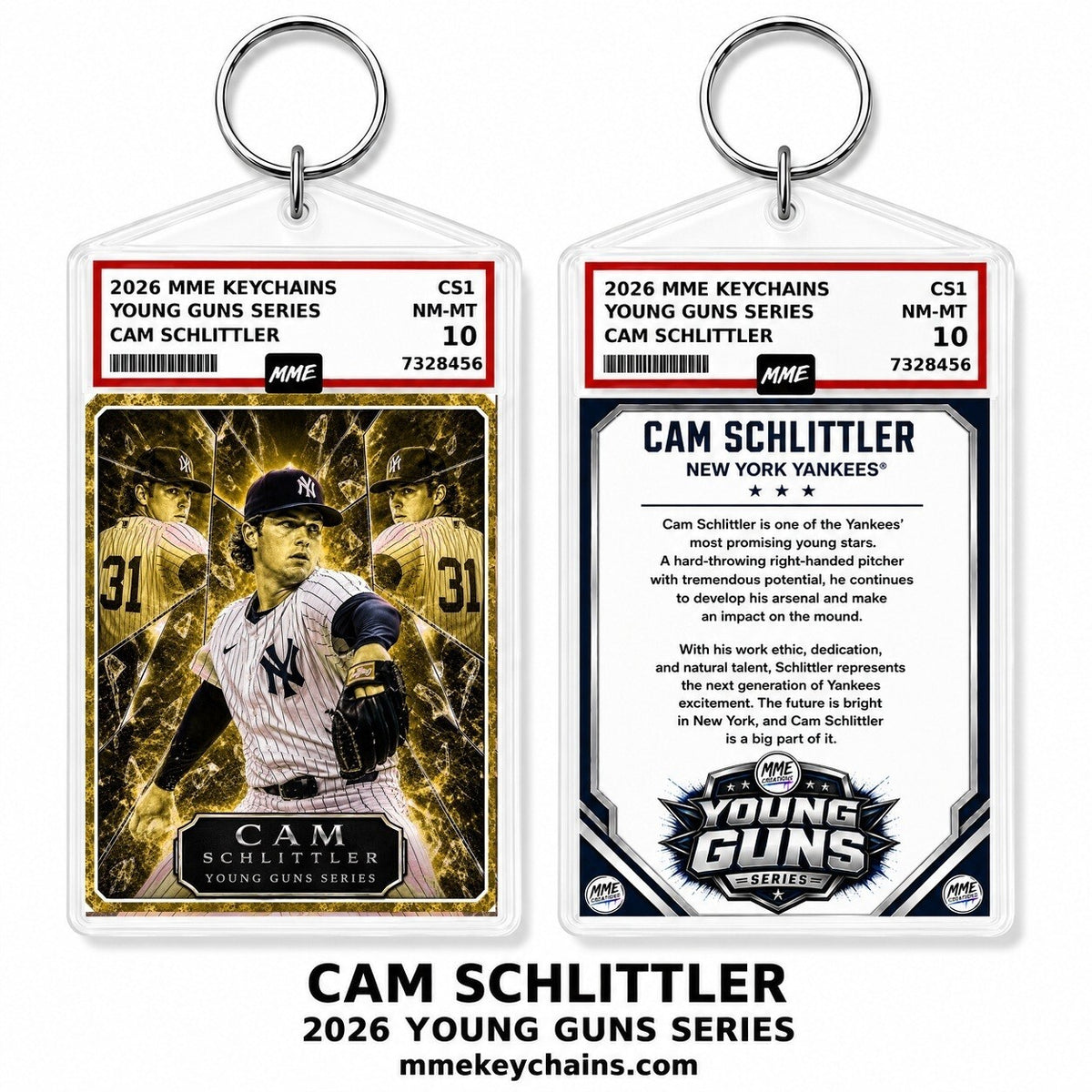 4300 Cam Schlittler Young Guns Series Custom Acrylic Photo Keychain Gold Ice