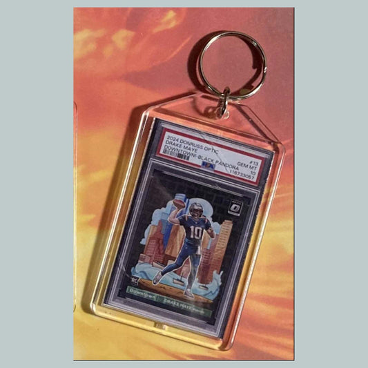 3713 Drake Maye 2024 Donruss Optic Downtown Black Pandora Custom Made Keychain
