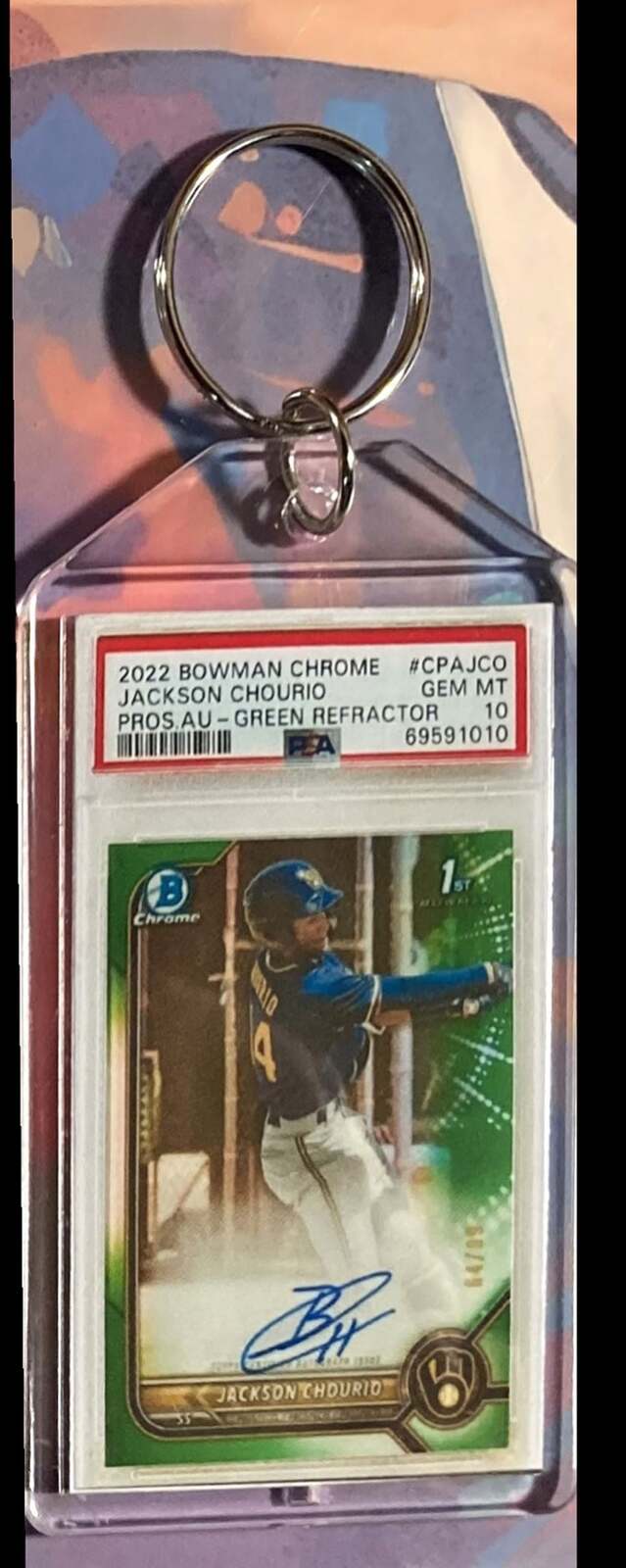 3083 Jackson Chourio 2022 Bowman Chrome Green Auto - Custom Keychain - Gift