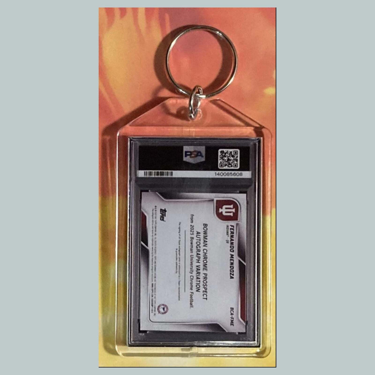3726 Fernando Mendoza 2025 BowmanU Chrome Gold Shimmer Auto Custom Made Keychain