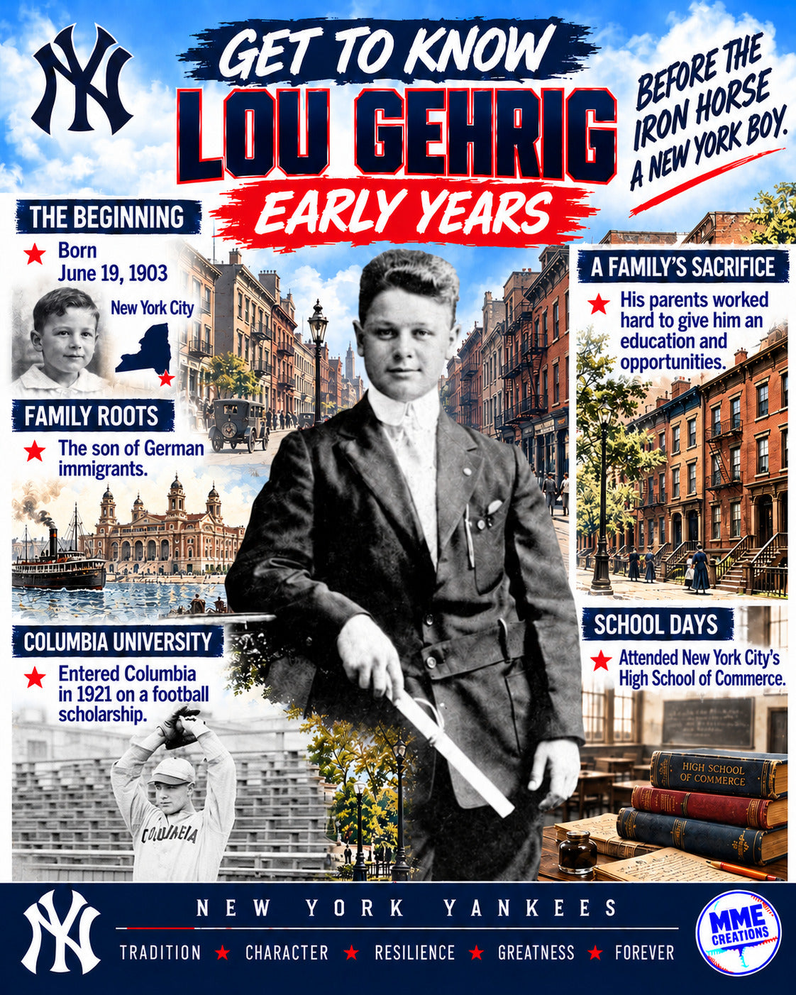 9999 Lou Gehrig Get to Know Series 3-Print Bundle 3 8x10 Glossy Prints
