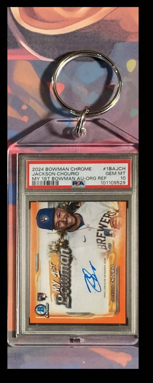 3082 Jackson Chourio 2024 Bowman Chrome Orange Auto - Custom Keychain - Gift