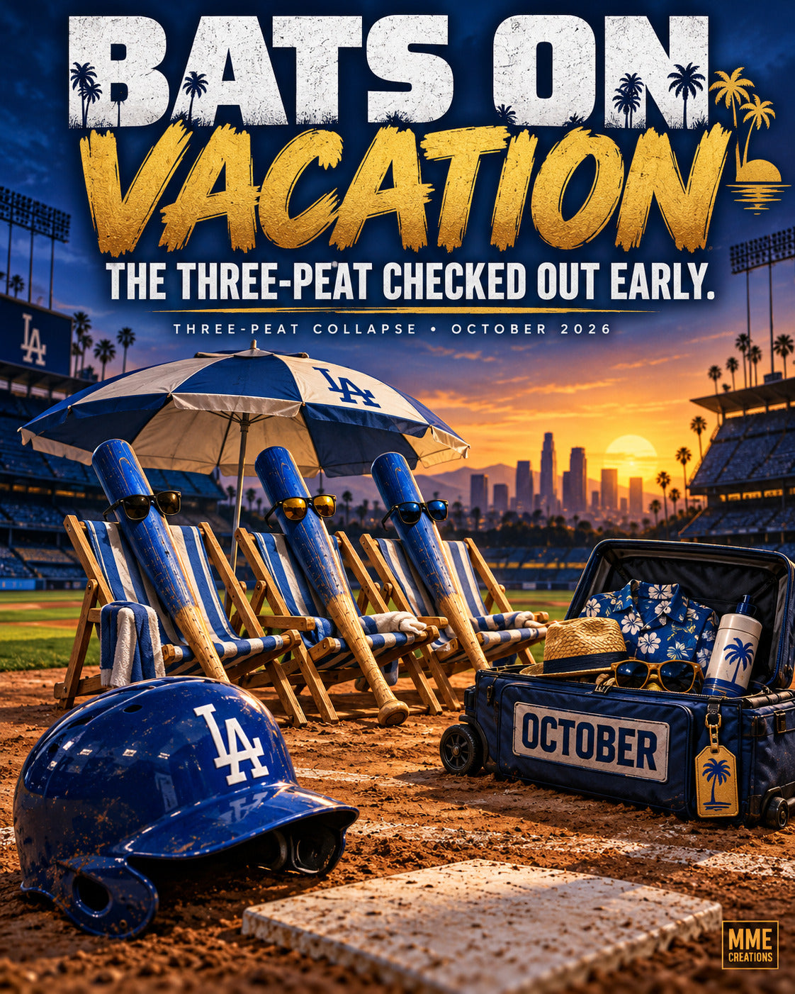 4996 Bats on Vacation - Dodgers Three-Peat Collapse 8x10 Print