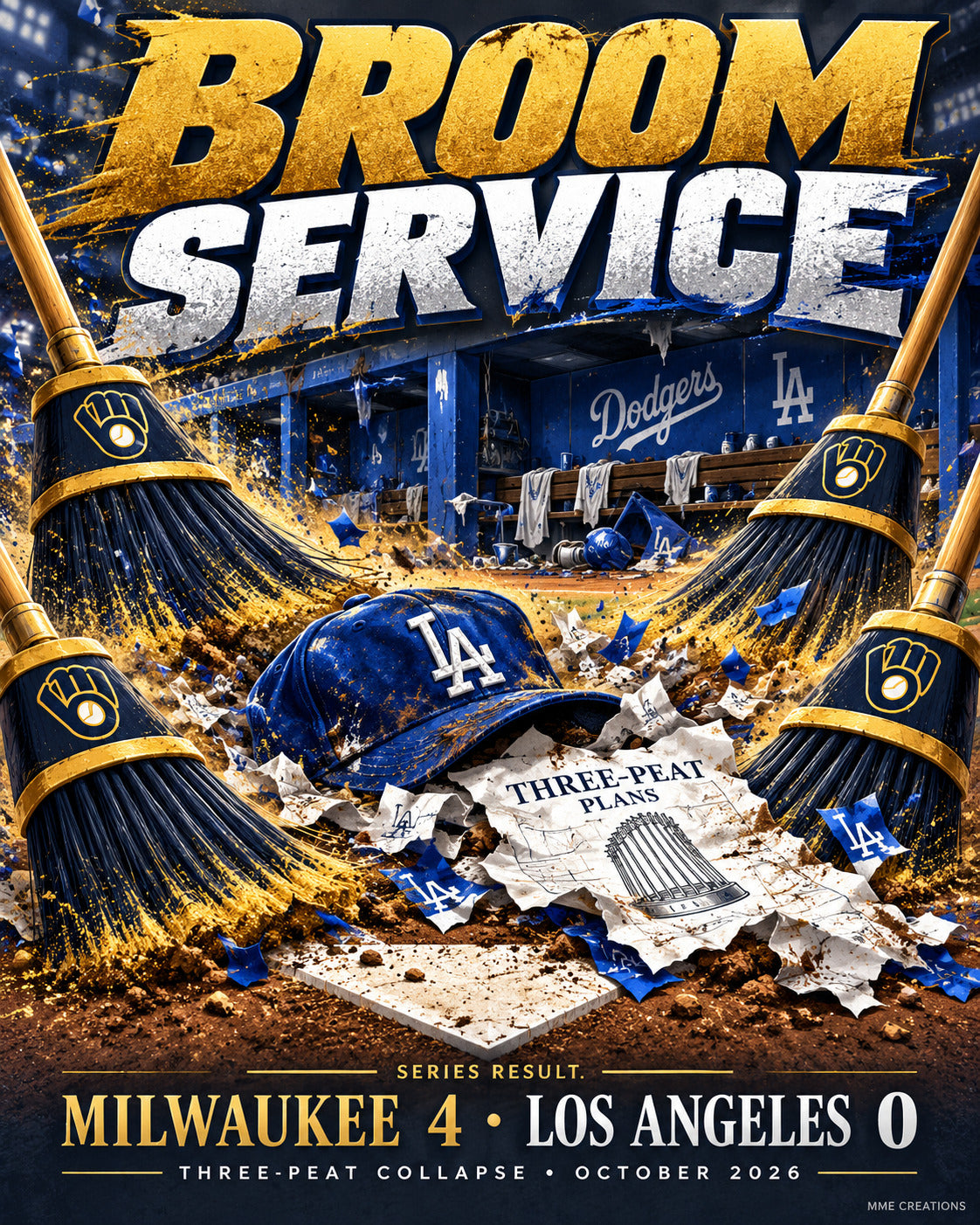 4995 Broom Service - Dodgers Three-Peat Collapse 8x10 Print