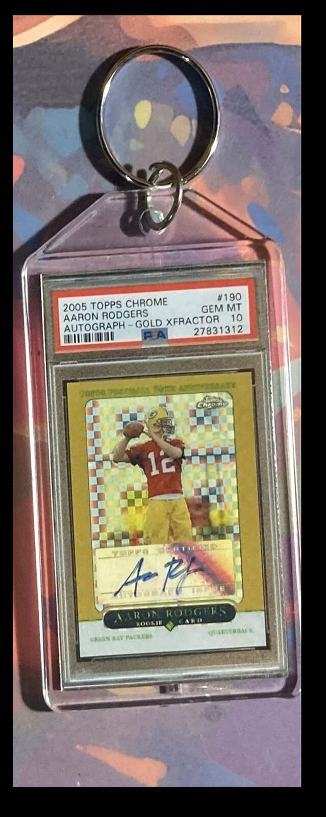 3252 Aaron Rodgers 2005 Topps Chrome Gold X-Fractor Auto Custom Made Keychain
