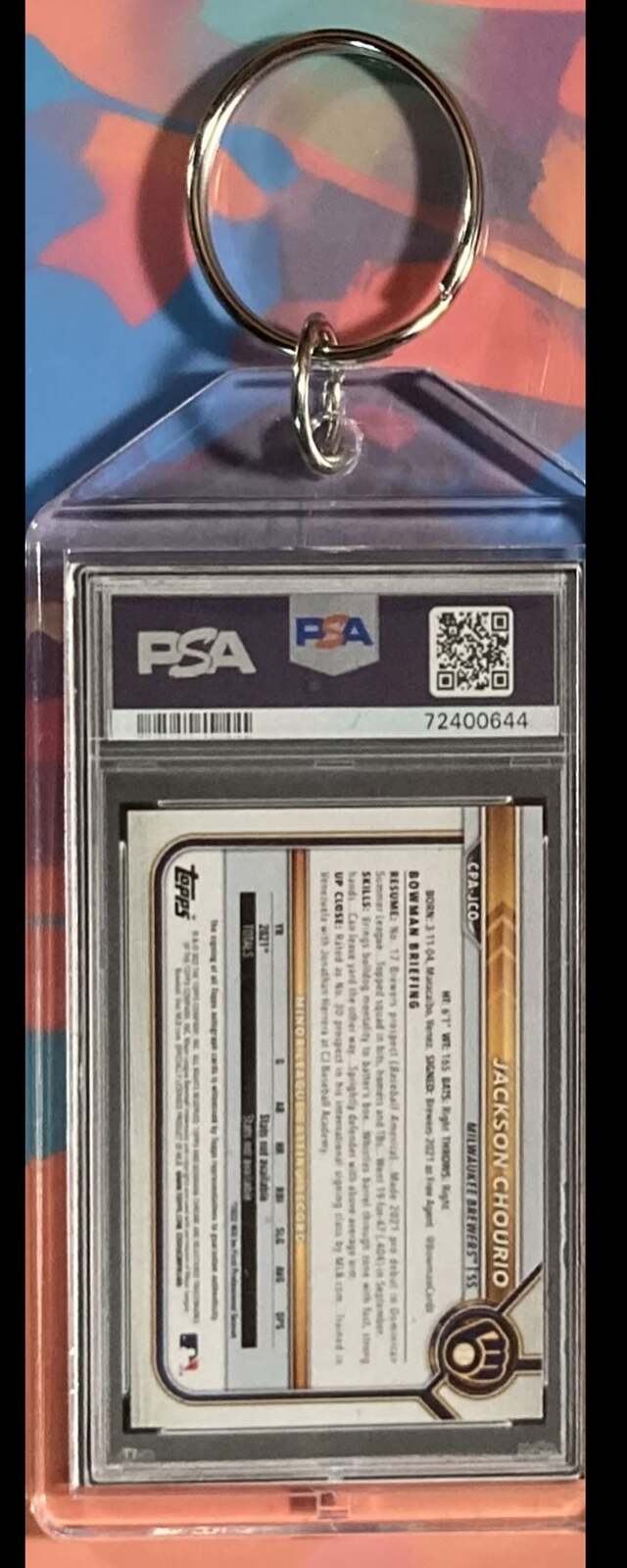 3079 Jackson Chourio 2022 Bowman Chrome Orange Auto - Custom Keychain - Gift