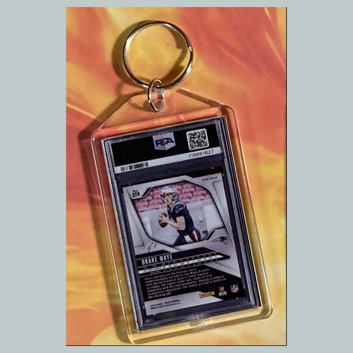 3712 Drake Maye 2024 Panini Prizm Black Shimmer Custom Hand Made Keychain