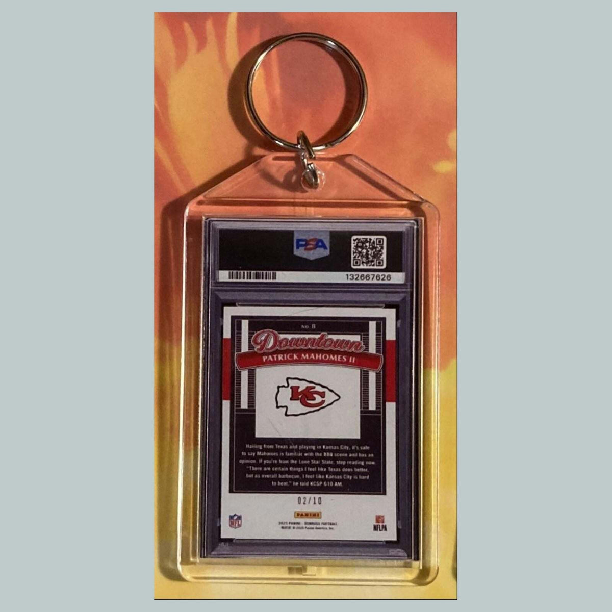 3606 Patrick Mahomes 2025 Panini Donruss Gold Downtown Custom Keychain