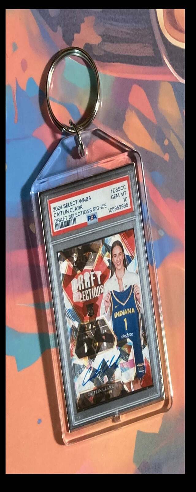 3218 Caitlin Clark 2024 Panini Select Draft Selections Ice Auto Keychain
