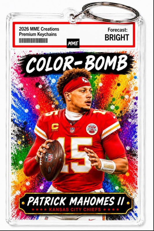 3897 Patrick Mahomes Keychain | Color-Bomb Custom Photo Keychain With Nameplate