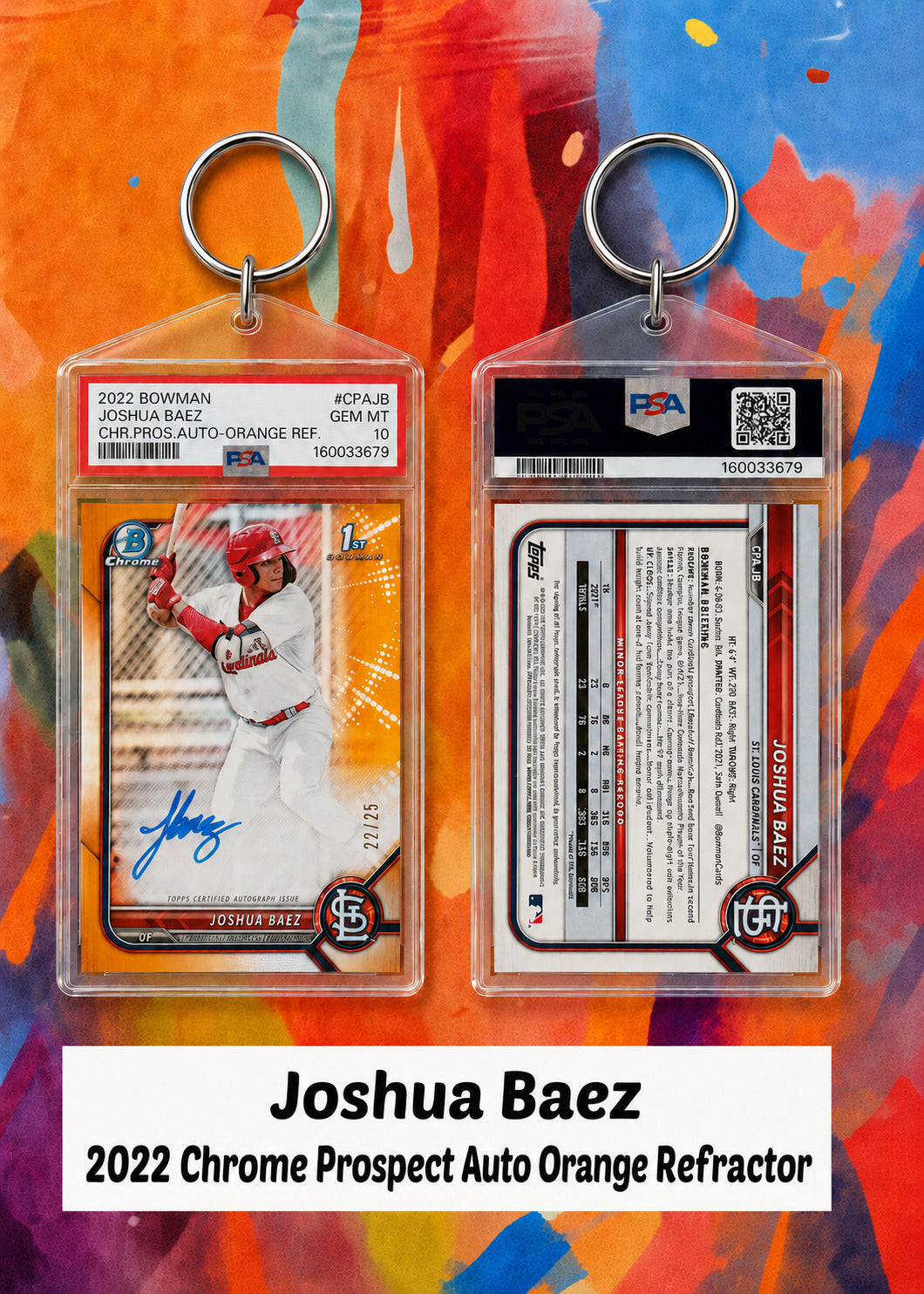 4149 001 Joshua Baez 2022 Bowman Chrome Auto Orange Refractor Keychain