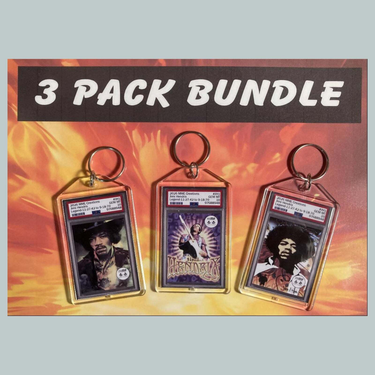 3747B Jimi Hendrix Custom Hand Made Novelty Keychains 3 Pack Bundle