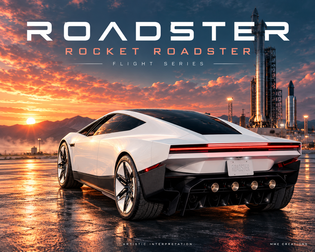 9999 Tesla Roadster Rocket Roadster 8x10 Landscape Art Print
