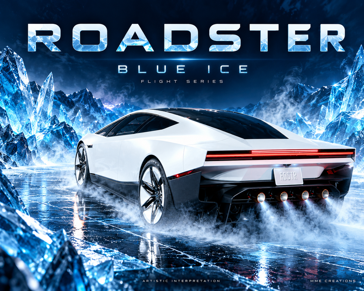 9999 Tesla Roadster Blue Ice 8x10 Landscape Art Print