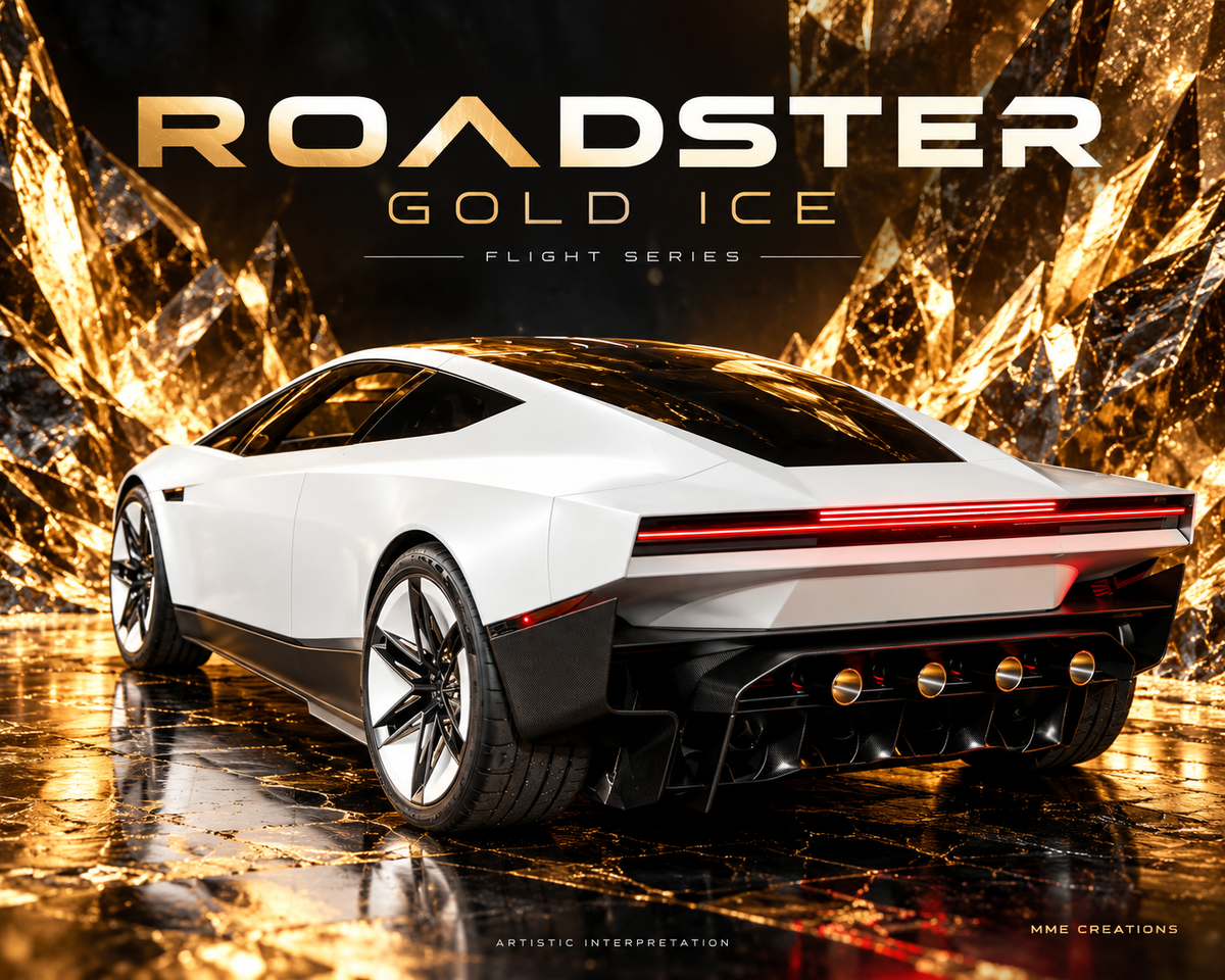 9999 Tesla Roadster Gold Ice 8x10 Landscape Art Print
