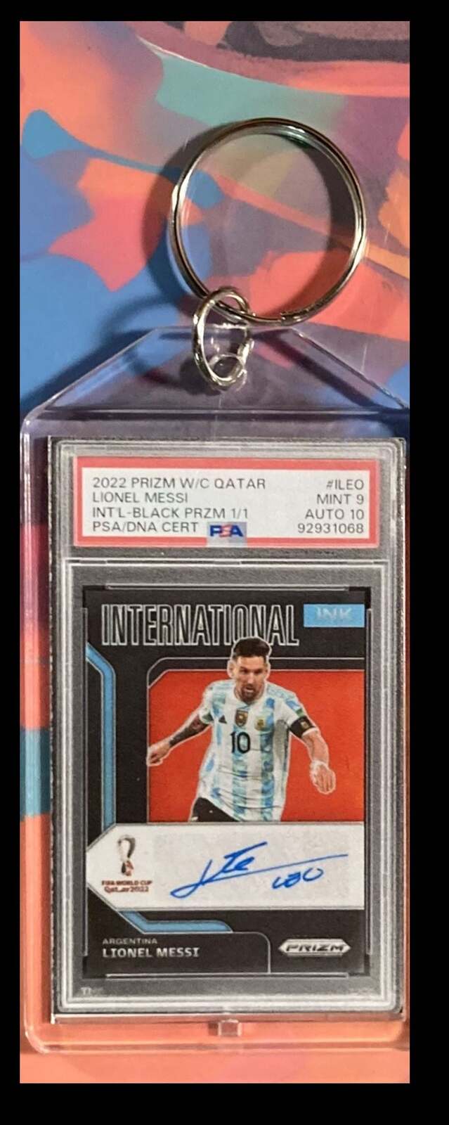 3168 Lionel Messi 2022 W/C Qatar Black Prizm Auto PSA Style Custom Keychain