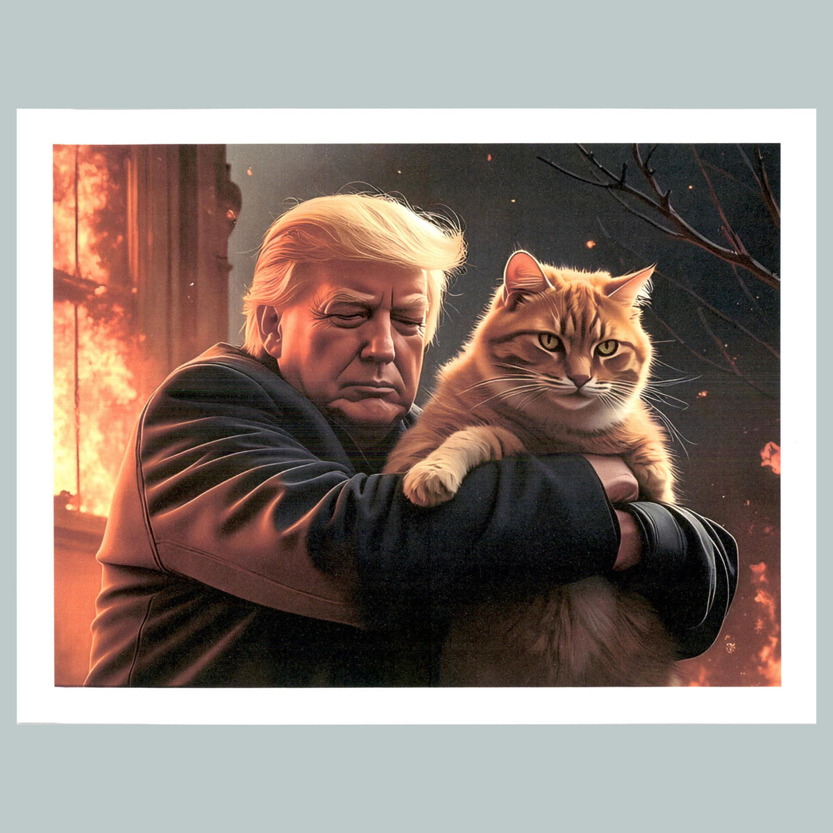0184 P -8X10 Trump with 1 Cat Fire Glossy Photo Fast-Secure Shipping