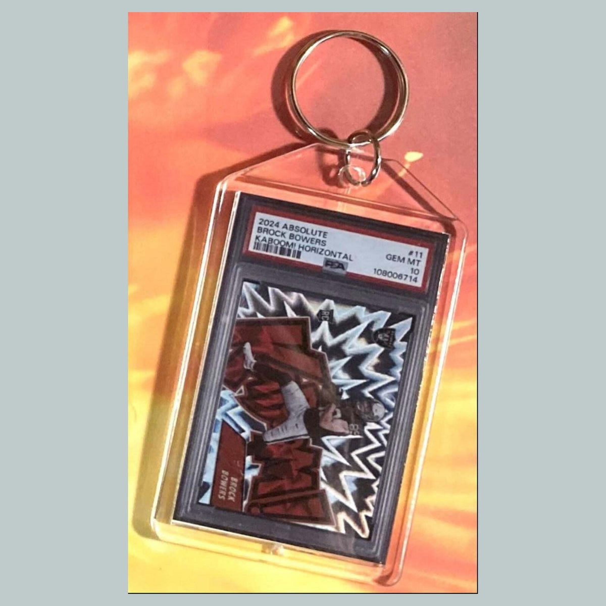 3694 Brock Bowers 2024 Panini Absolute Kaboom Custom Hand Made Keychain