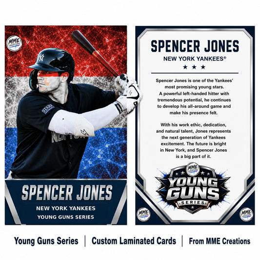 4228 Spencer Jones | Young Guns | Laminated Custom Baseball Card | R/W/B Ice