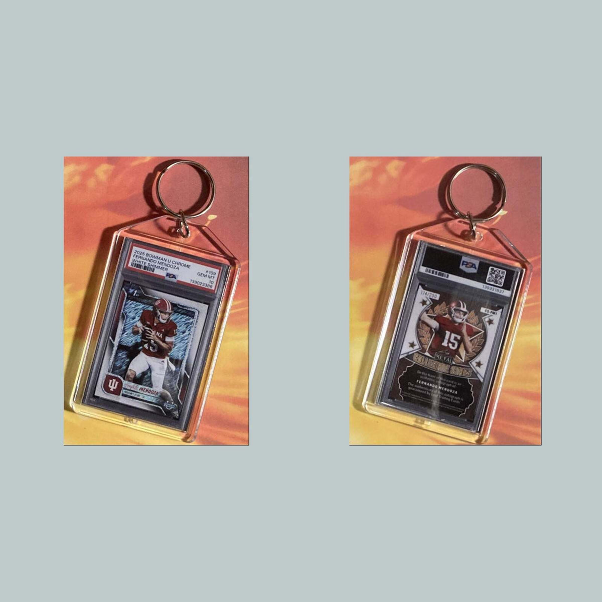 3731 Fernando Mendoza 2025 Bowman U White Shimmer Custom Hand Made Keychain
