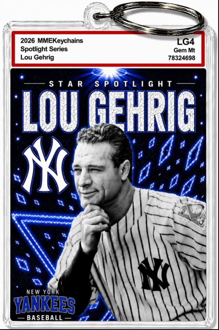 3765 Lou Gehrig Keychain Blue Spotlight Premium Keychain With Nameplate