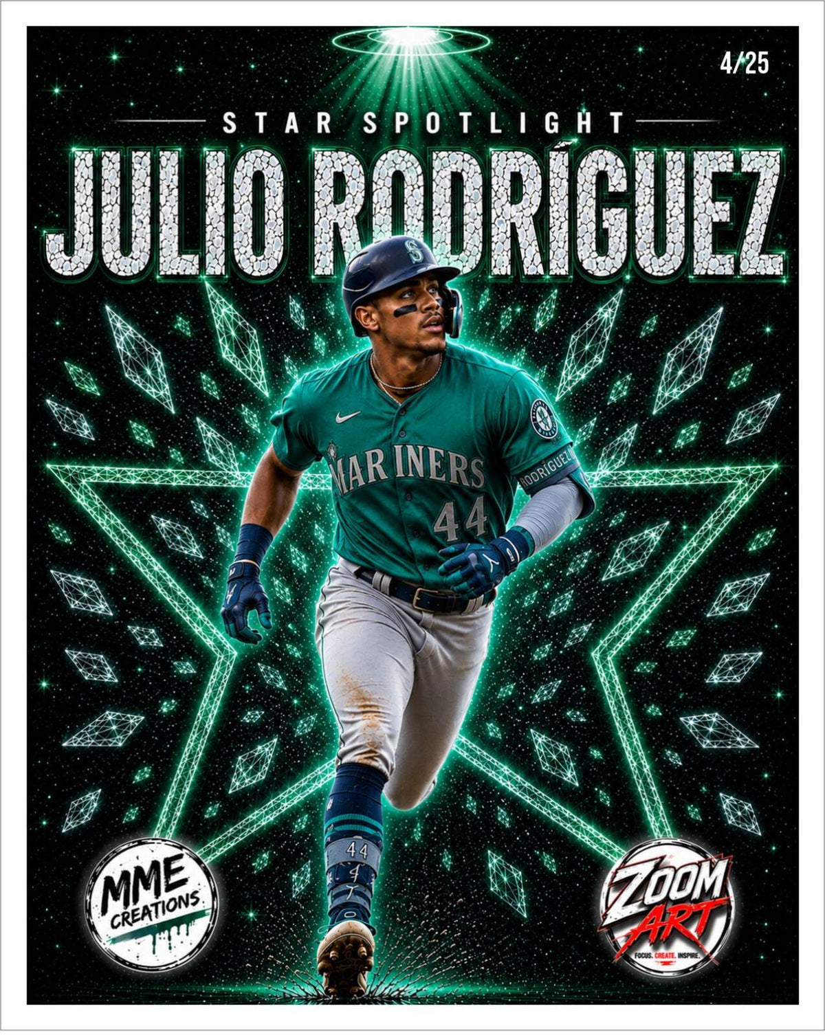 2669 Julio Rodriguez Star Spotlight Zoom Art Giclée Print 4/25 8x10 Mariners BBL