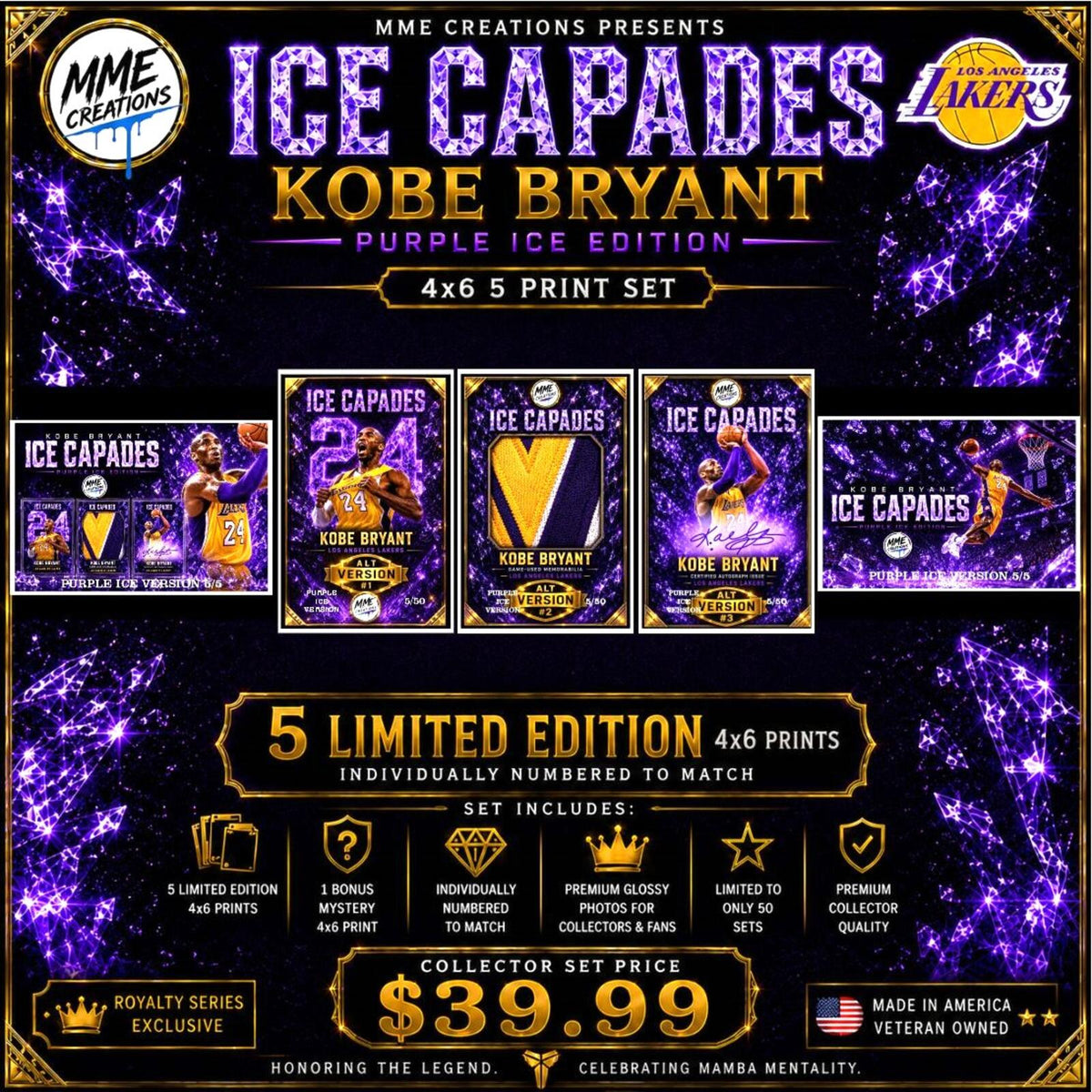 2628 Kobe Bryant Zoom Art | Purple Ice Capades 5 Print Set Numbered to /50 BKL