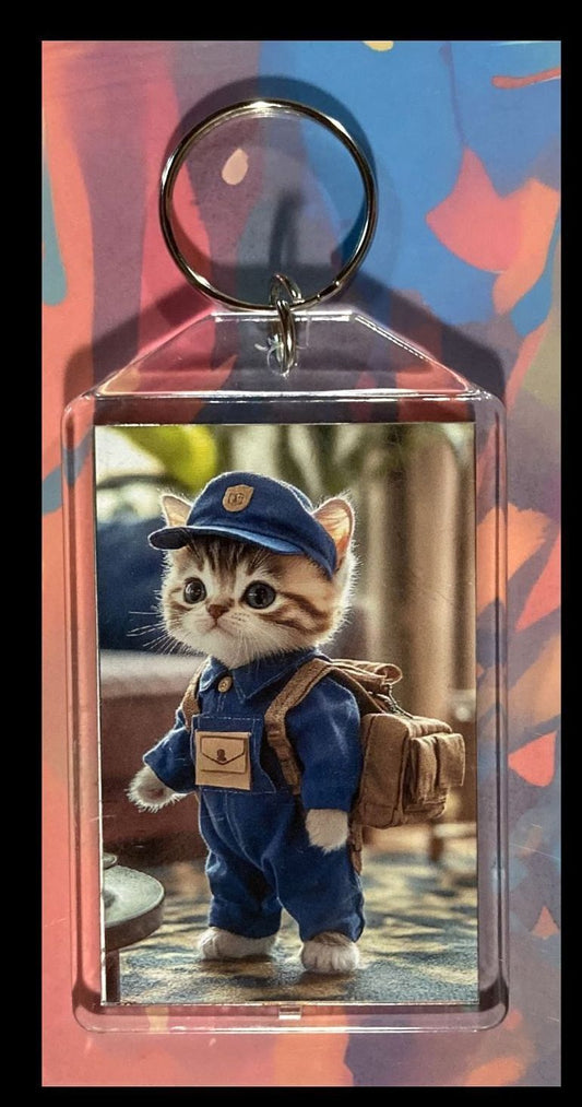 3294 Kitty Mailman Custom Hand Made Keychain - Makes A Great Gift
