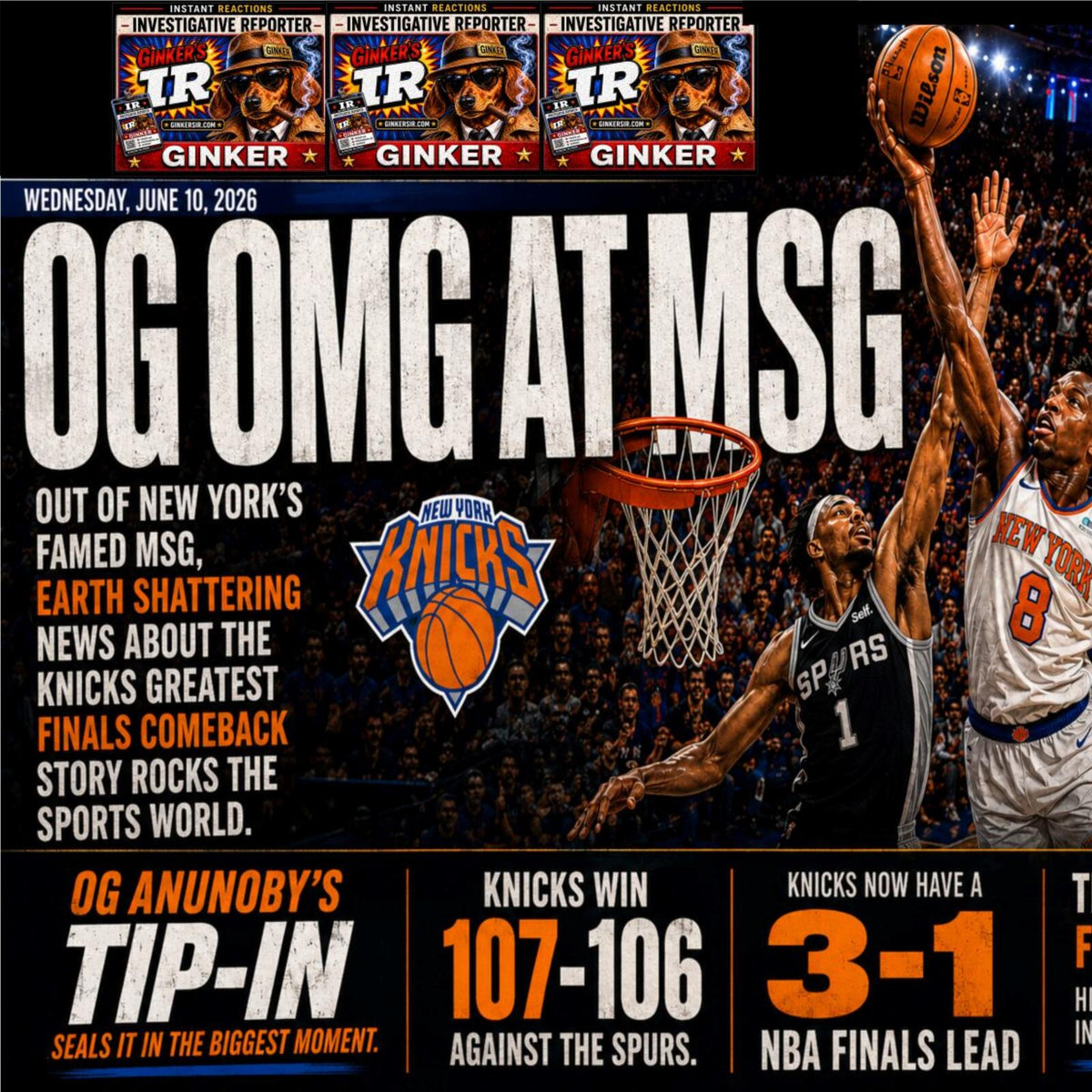 2827 OG OMG at G Knicks Win Ginker’s Instant Reactions 8X10 Art Giclée Print